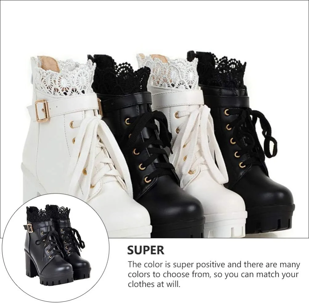 1 Pair Women Ankle Booties PU Platform Lace Up Chunky High Heels Boots Chelsea Boot Short Ankle Rain Boots Waterproof Booties