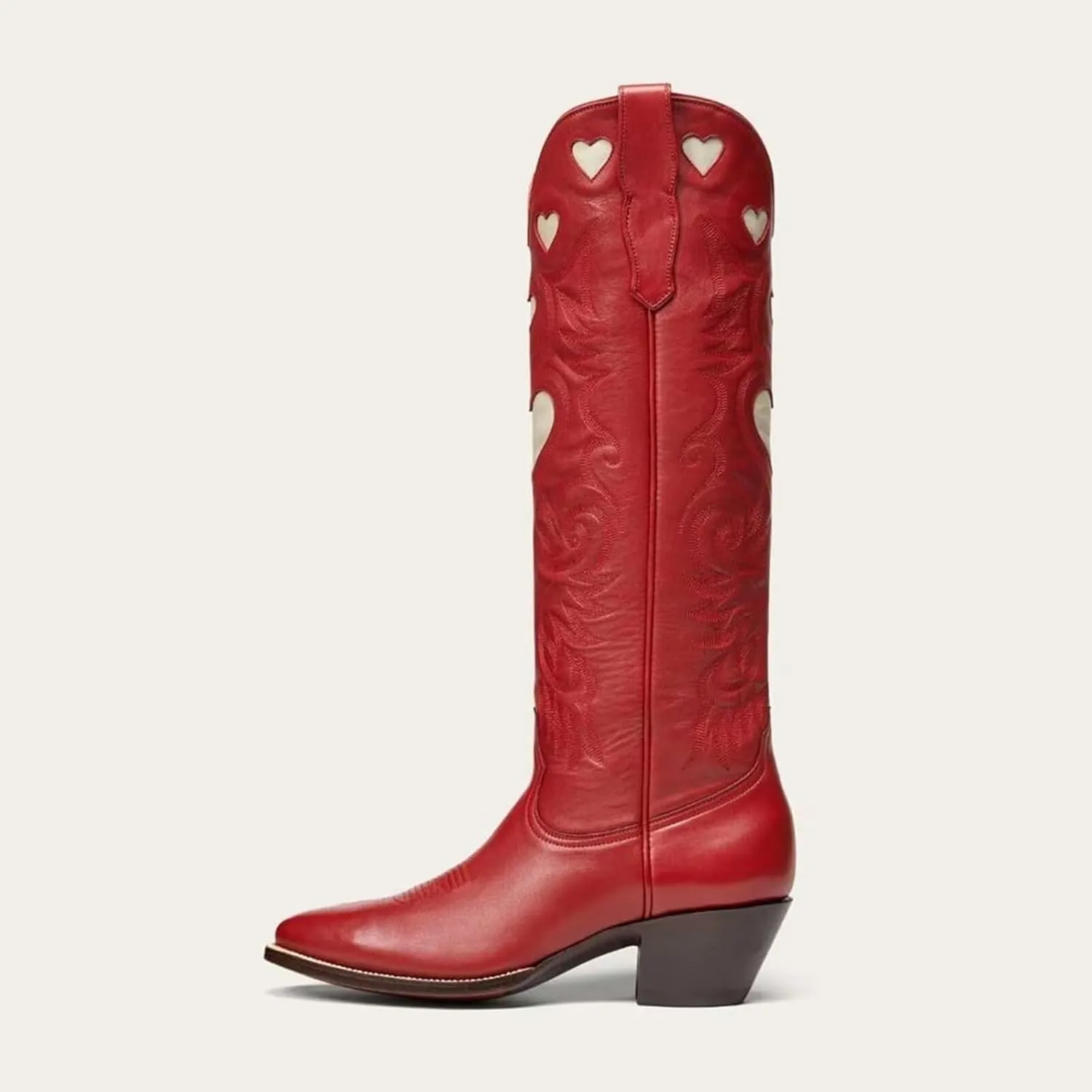 Agodor Cowboy Boots for Women Heart Cowgirl Boots Classic Embroidered Women Wide Calf Knee High Boots Chunky Heel Pointed Toe Pull On Fashion Western Boot