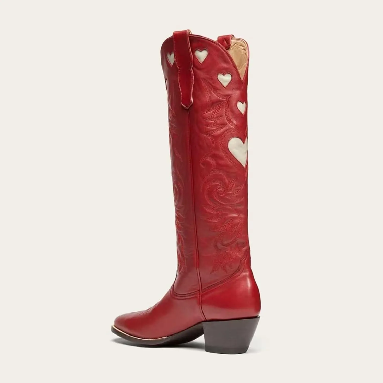 Agodor Cowboy Boots for Women Heart Cowgirl Boots Classic Embroidered Women Wide Calf Knee High Boots Chunky Heel Pointed Toe Pull On Fashion Western Boot