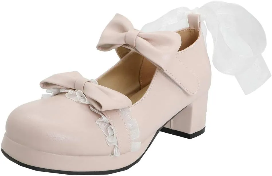Alsoloveu Women Platform Mary Janes Chunky Heel Cosplay Shoes with Lace