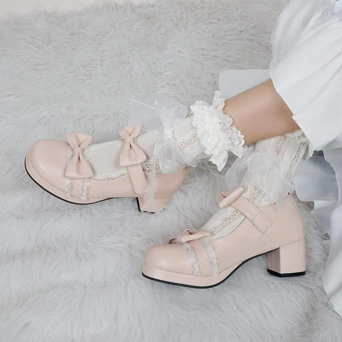 Alsoloveu Women Platform Mary Janes Chunky Heel Cosplay Shoes with Lace