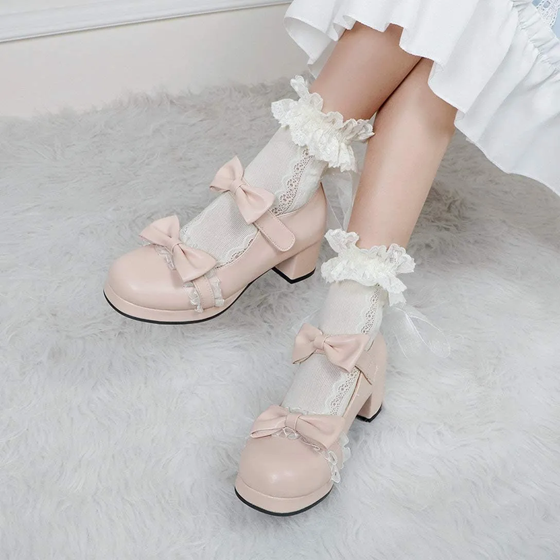 Alsoloveu Women Platform Mary Janes Chunky Heel Cosplay Shoes with Lace
