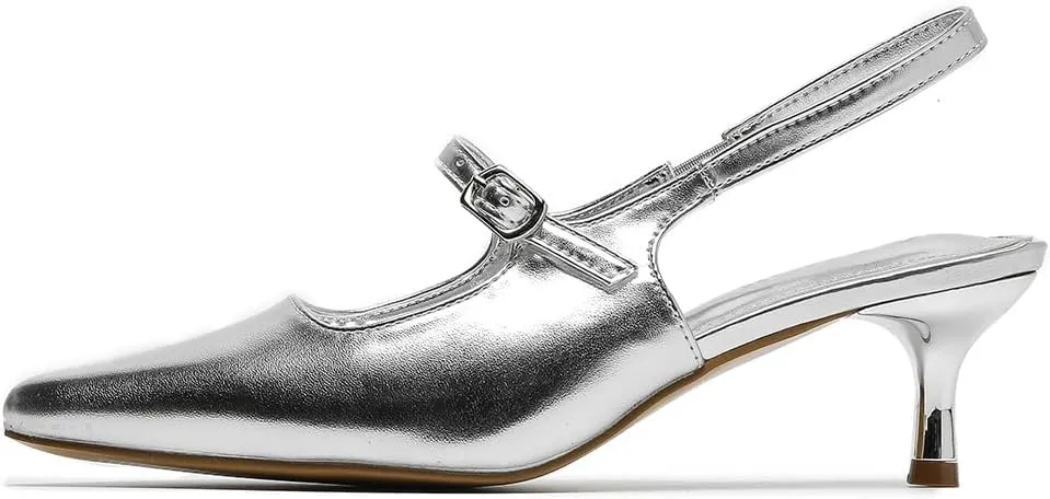 Amoji Womens Pointed Toe Pumps Slingback Kitten Heels Party Wedding Dress Shoes FZ329
