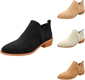 Ankle Boots for Women Chunky Low Heel Short Booties Causal Slip On Non-Slip Dress Shoes Vintage Outdoor Walking Booties