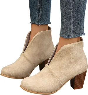 Ankle Boots for Women Platform Low Heel Ankle Boots Western Cowboy Pointed Toe Fashion Retro Classic Pull-On Ankle Booties