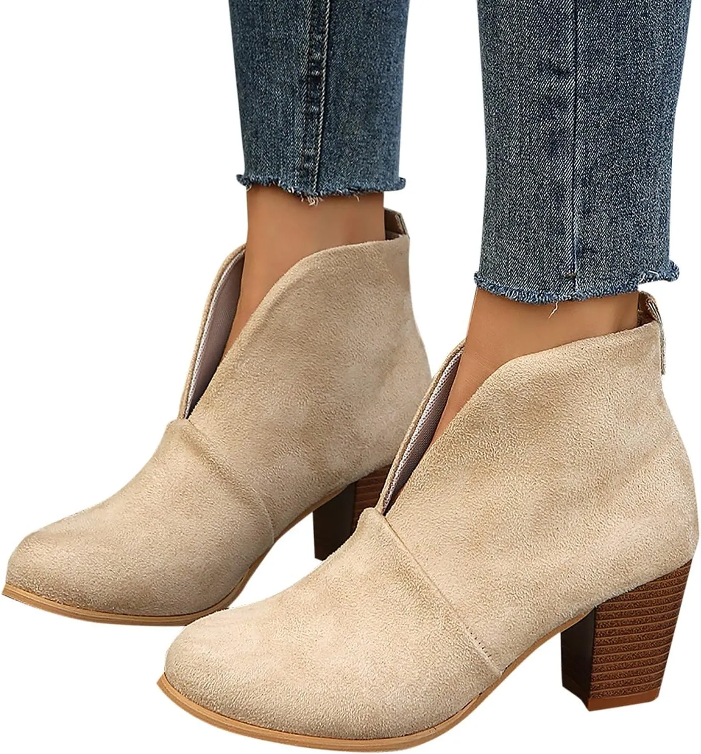 Ankle Boots for Women Platform Low Heel Ankle Boots Western Cowboy Pointed Toe Fashion Retro Classic Pull-On Ankle Booties