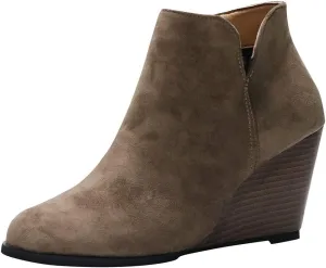 Ankle Boots for Women Vintage Wedge Platform Short Shoes with Side Zipper Almond Toe Comfortable Fall Dress Booties