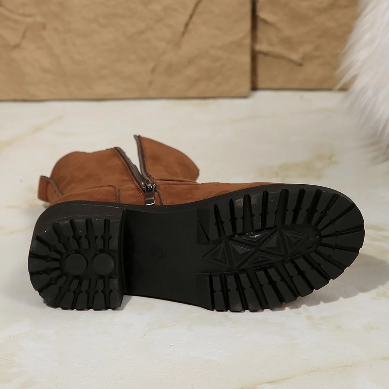 Ankle Boots for Women, Women's Fall Winter Dress Shoes Solid Color Belt Casual Boots With Buckle Square Heel Ankle Boots
