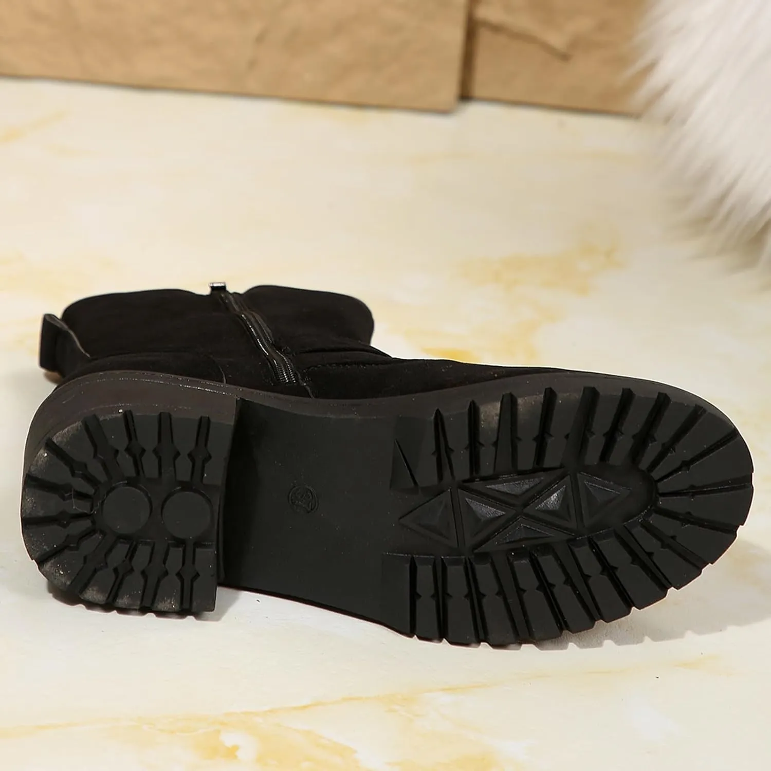 Ankle Boots for Women, Women's Fall Winter Dress Shoes Solid Color Belt Casual Boots With Buckle Square Heel Ankle Boots