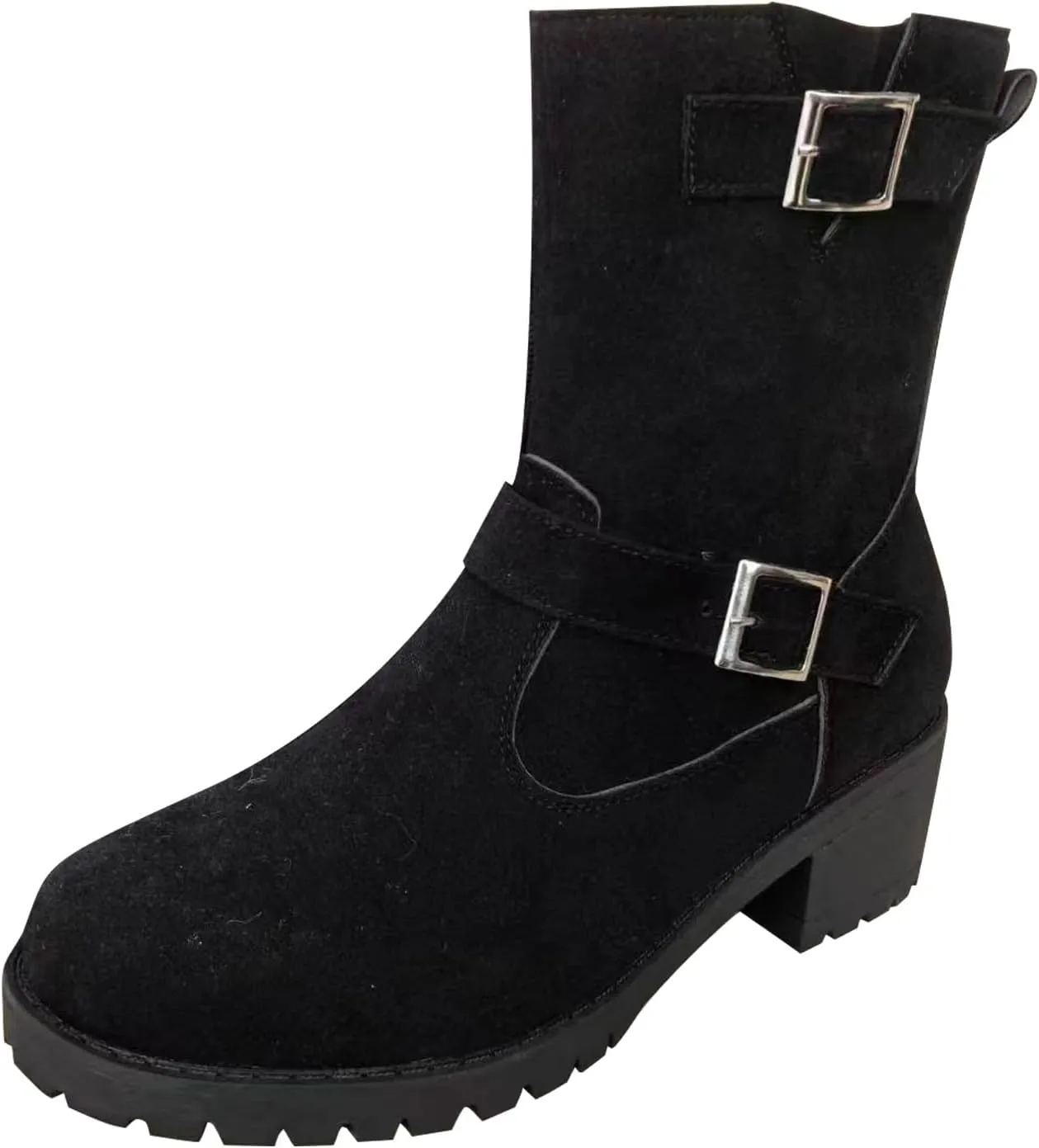 Ankle Boots for Women, Women's Fall Winter Dress Shoes Solid Color Belt Casual Boots With Buckle Square Heel Ankle Boots