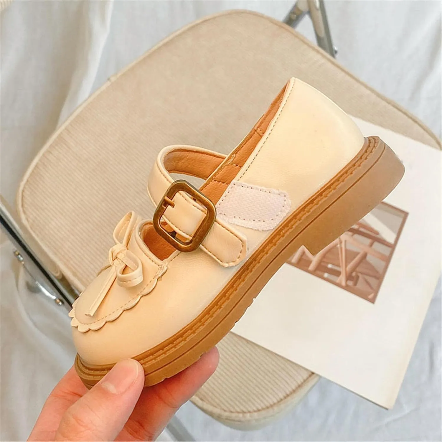 Baby Flat Sole Shoes Girls Leather Bow Design Soft Round Toe Princess Dress Flat Shoes(Toddler/Little Kid/Big