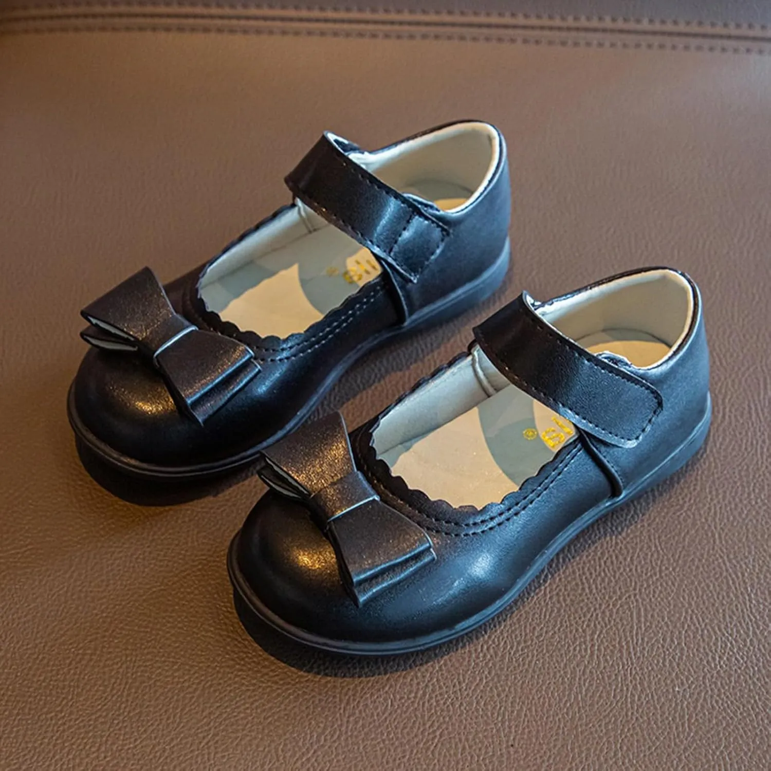 Baby Girls Leather Mary Jane Shoes Soft Bow Flat Sneakers Formal Wedding Birthday Cute Shoes Toddler School Sneakers