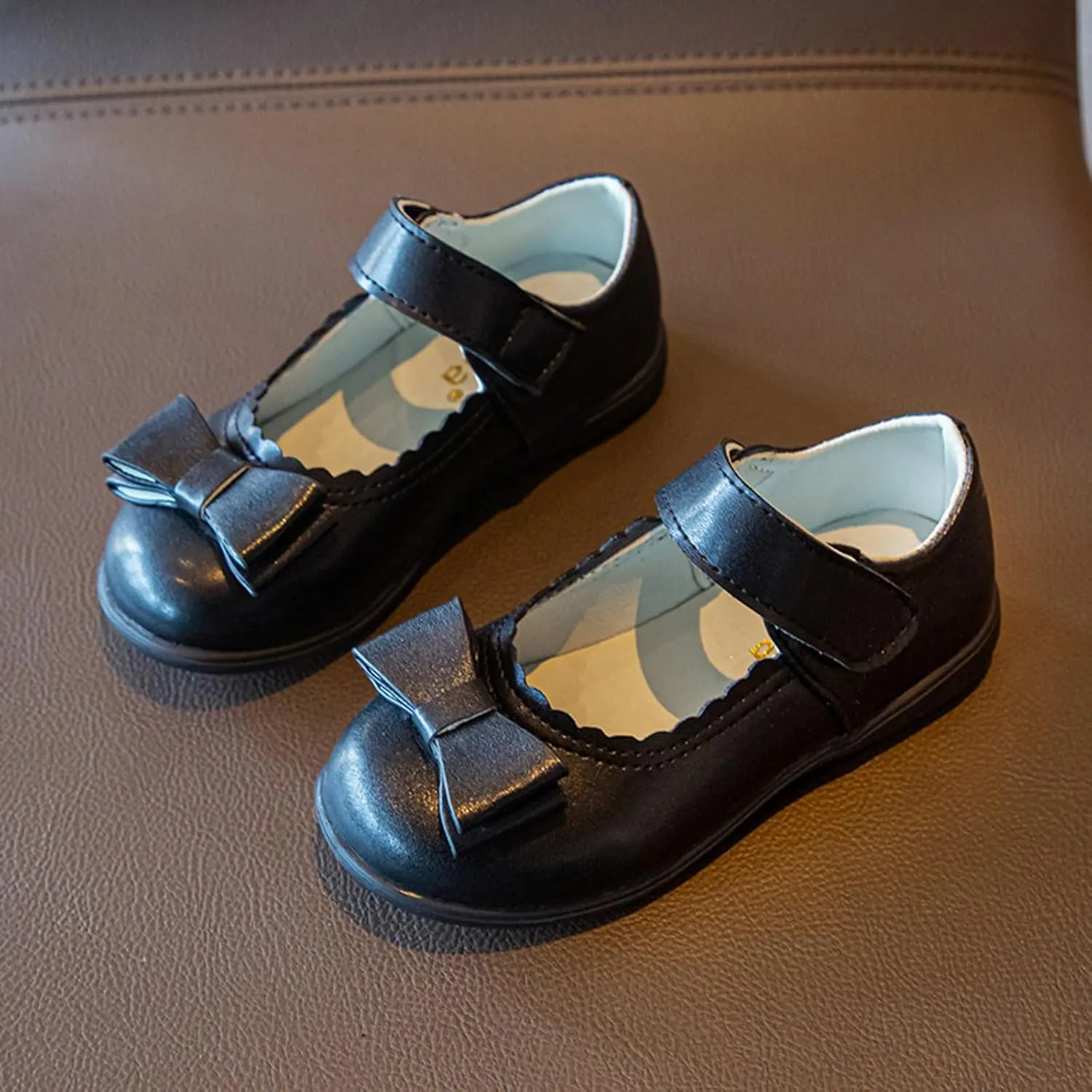 Baby Girls Leather Mary Jane Shoes Soft Bow Flat Sneakers Formal Wedding Birthday Cute Shoes Toddler School Sneakers