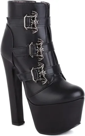 bbruriy Platform Boots for Women,Chunky Heel Round Toe Pu Leather Boots Side Zipper Metal Buckle Booties Nightclub Party Dress Boot 6.7" Chunky Heel Shoes