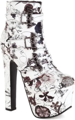 bbruriy Platform Boots for Women,Chunky Heel Round Toe Pu Leather Boots Side Zipper Metal Buckle Booties Nightclub Party Dress Boot 6.7" Chunky Heel Shoes