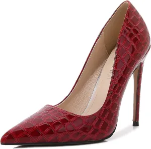 bbruriy Women's Fashion Pointed Toe High Heel French Embossed Pumps Sexy Slip on Stiletto Party Evening Dress Career Office Shoes