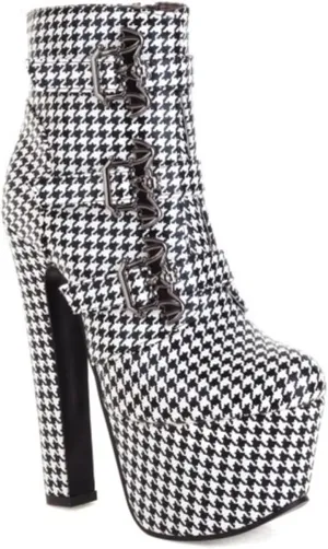 bbruriy Womens High Heels Platform Chunky Heel Boots Round Toe Side Zipper Metal Buckle Straps Booties Nightclub Party Dress Boot 6.7" Chunky Heel Shoes