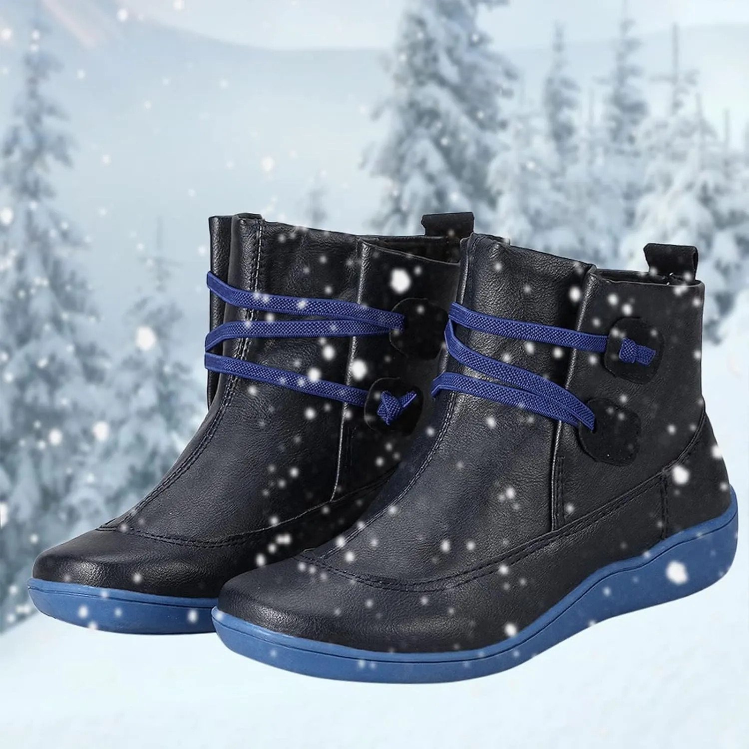 Bcshiye Womens Winter Snow Boots with Warm Fur Lined Comfort Outdoor Waterproof Anti-Slip Shoes Flat Ankle Booties