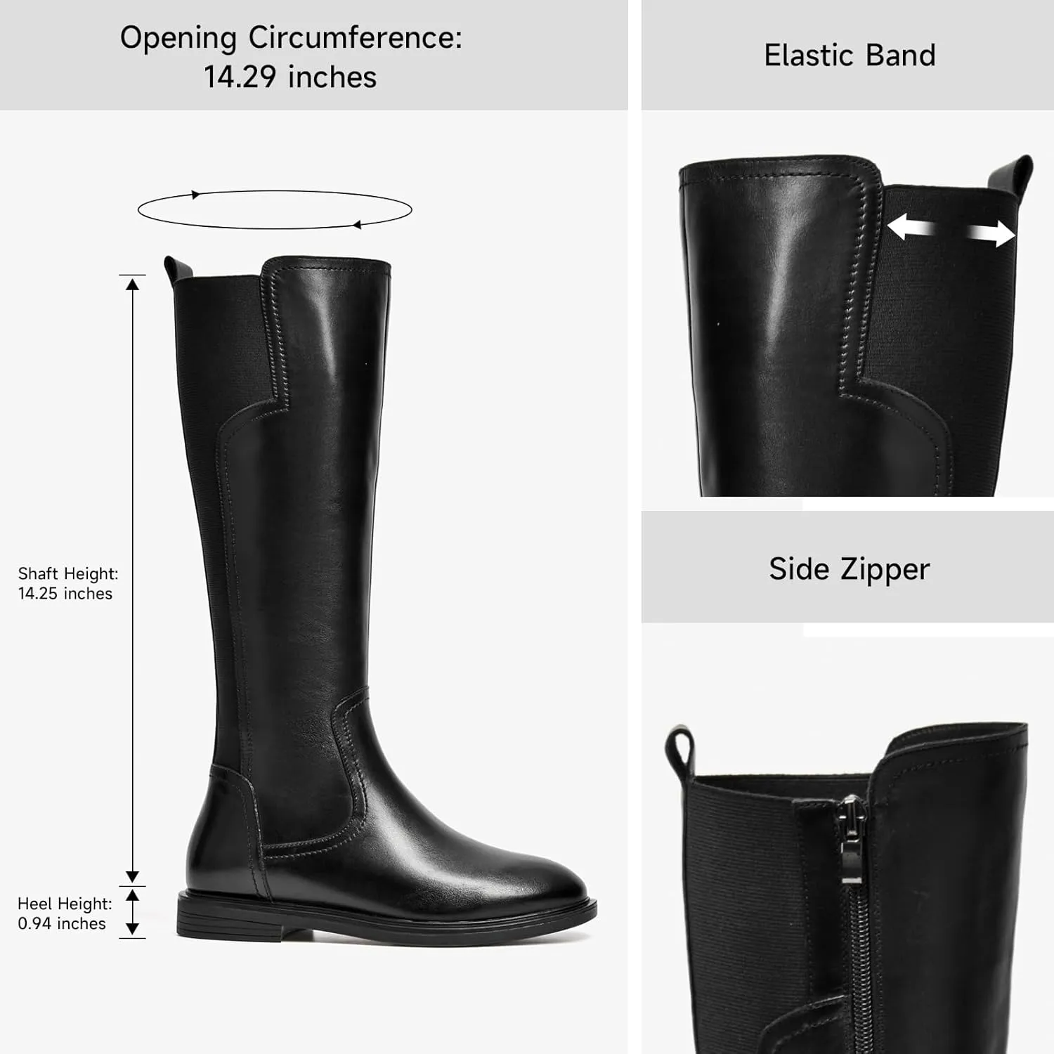 BEAU TODAY Knee High Boots for Women, Womens Genuine Leather Boots, Classic Low Block Heel Pointed Toe Fall Winter Boots