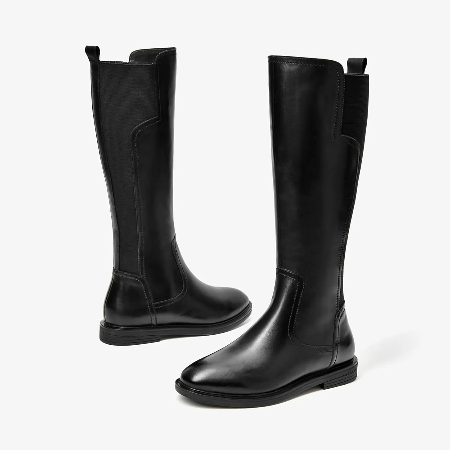 BEAU TODAY Knee High Boots for Women, Womens Genuine Leather Boots, Classic Low Block Heel Pointed Toe Fall Winter Boots