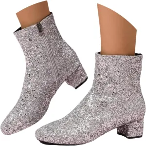 Boots for Women Women's Glitter Ankle Boots Sequin Sparkly Booties Block Heel Side Zip Zipper Wedding Party Dress Shoes
