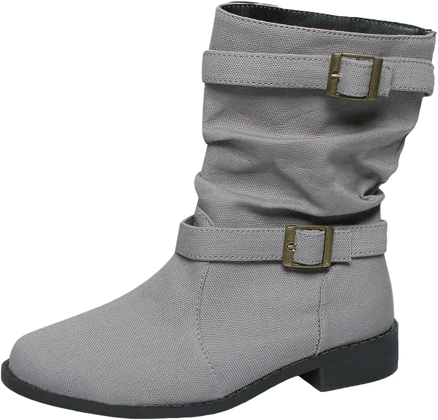 Boots for Women Women's Mid Calf Dress Biker Riding Shoes Round Toe Low Heel Comfortable Slouchy Booties with Buckle Strap