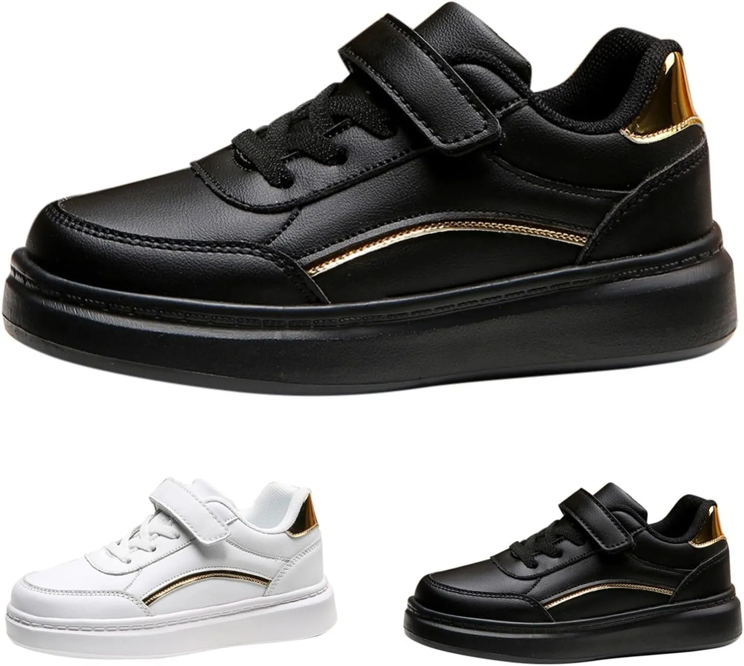 Boys Girls Antiskid Tennis Sneakers Lightweight Outdoor Casual Shoes Kids Leather Platform Walking Hard Sole Baby Shoes