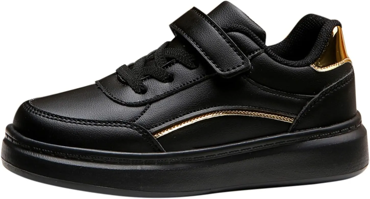 Boys Girls School Shoes Toddler Kids Black Trainers Uniform Dress Shoe Easy Fasten Footwear Athletic Running Flats