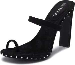 Cape Robbin Envy Black Toe Post High Heel Designer Embellished Open Toe Mule Pump