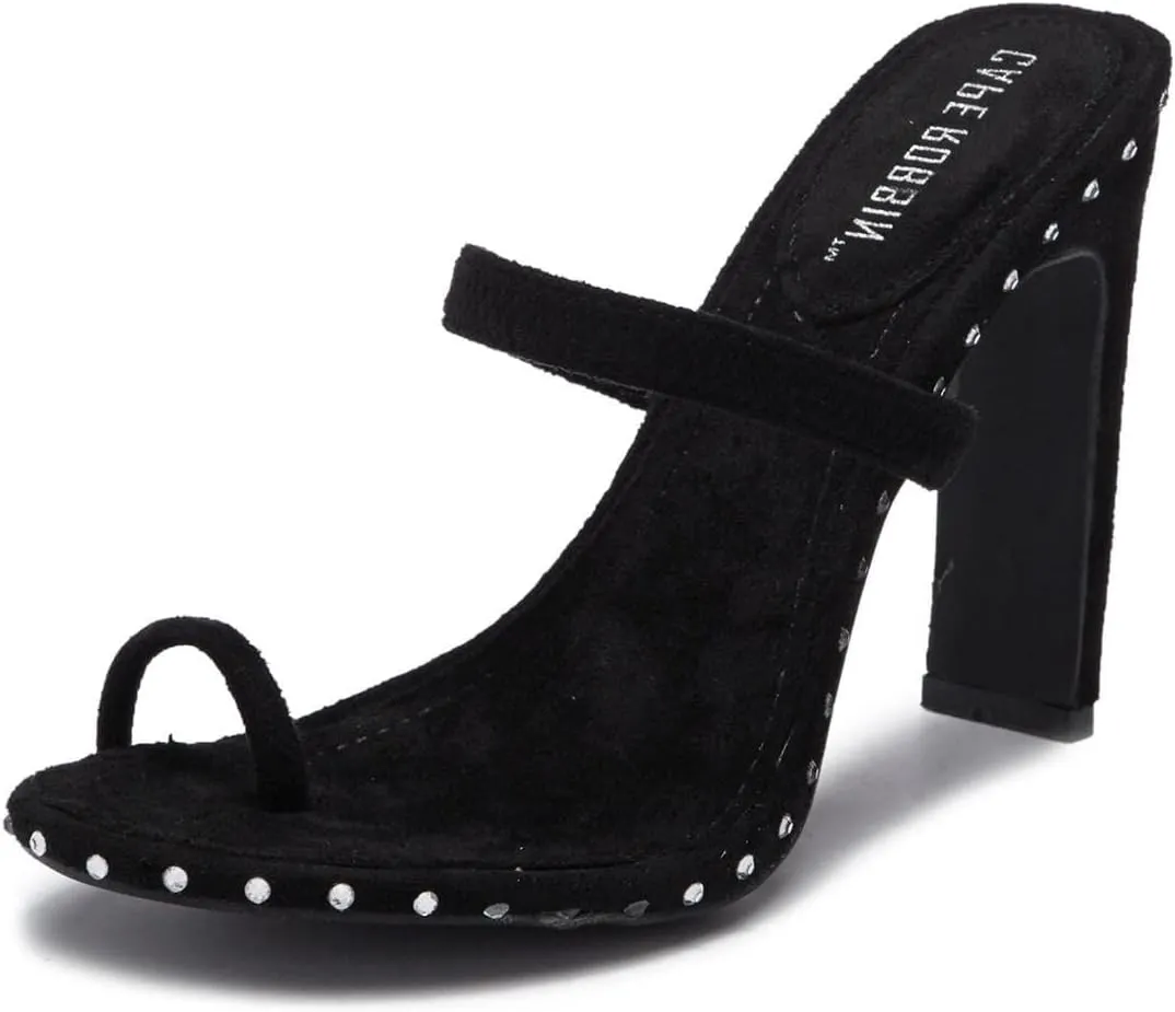 Cape Robbin Envy Black Toe Post High Heel Designer Embellished Open Toe Mule Pump