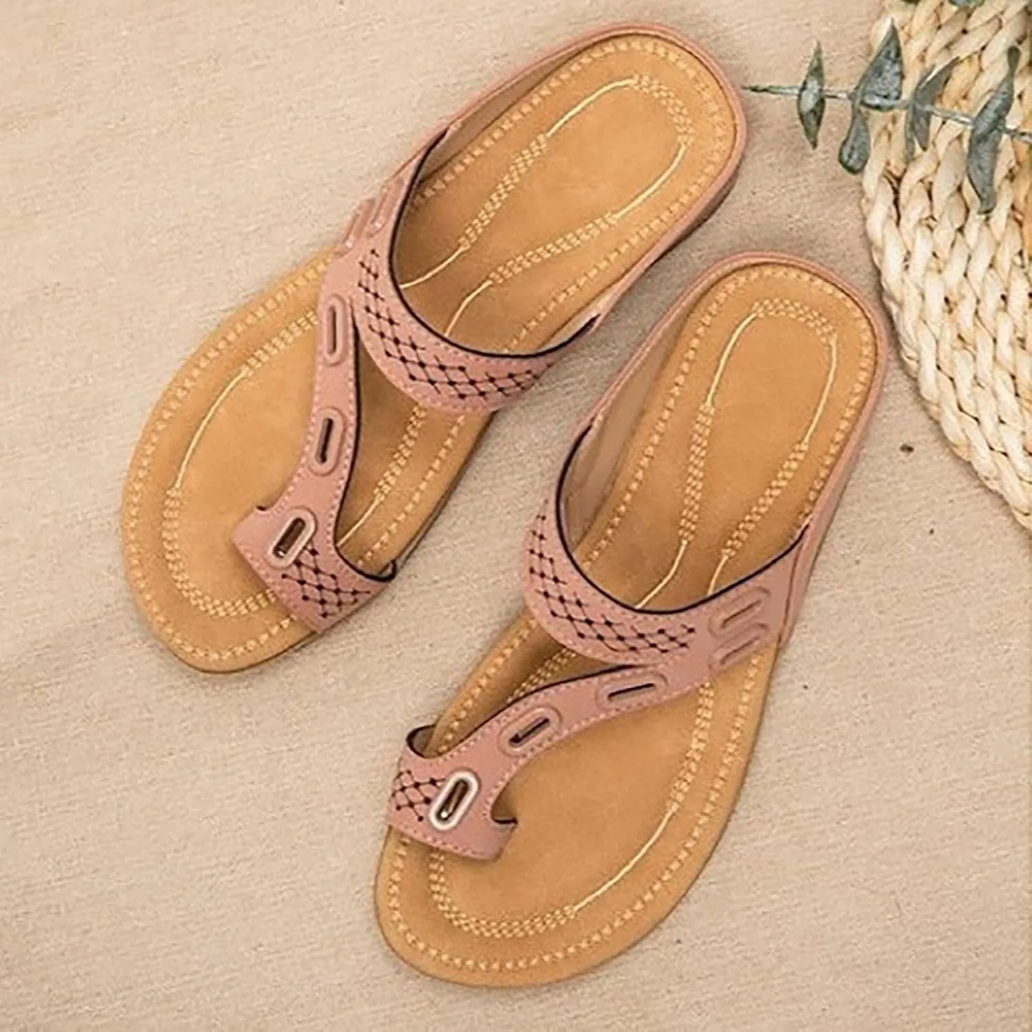 Casual Walking Sandals Women Open Toe Elastic Strap Rhinestone Slip On Flat Comfortable Orthopedic Arch Support Summer Shoes Non Slip