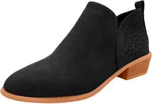 Cathale Booties for Women 2024 Stacked Low Heel Ankle Booties Cowgirl Boots Slip On Perforated Western Booties Cutout Shoes