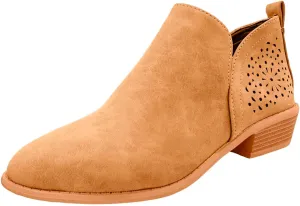 Cathale Booties for Women 2024 Stacked Low Heel Ankle Booties Cowgirl Boots Slip On Perforated Western Booties Cutout Shoes