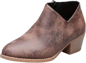 Cathalem Ankle Booties for Women Low Heel,2024 New Retro V Cutout Short Warm Boots Closed Toe Low Heel Combat Western Shoes