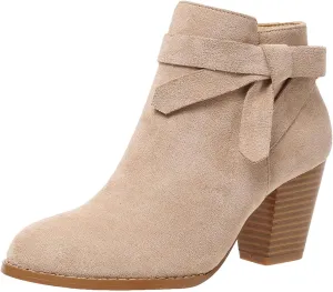 Cathalem Ankle Booties for Women, Women's Tie Knot Chelsea Pump Ankle Boots Closed Toe Stacked Heel Booties Shoes