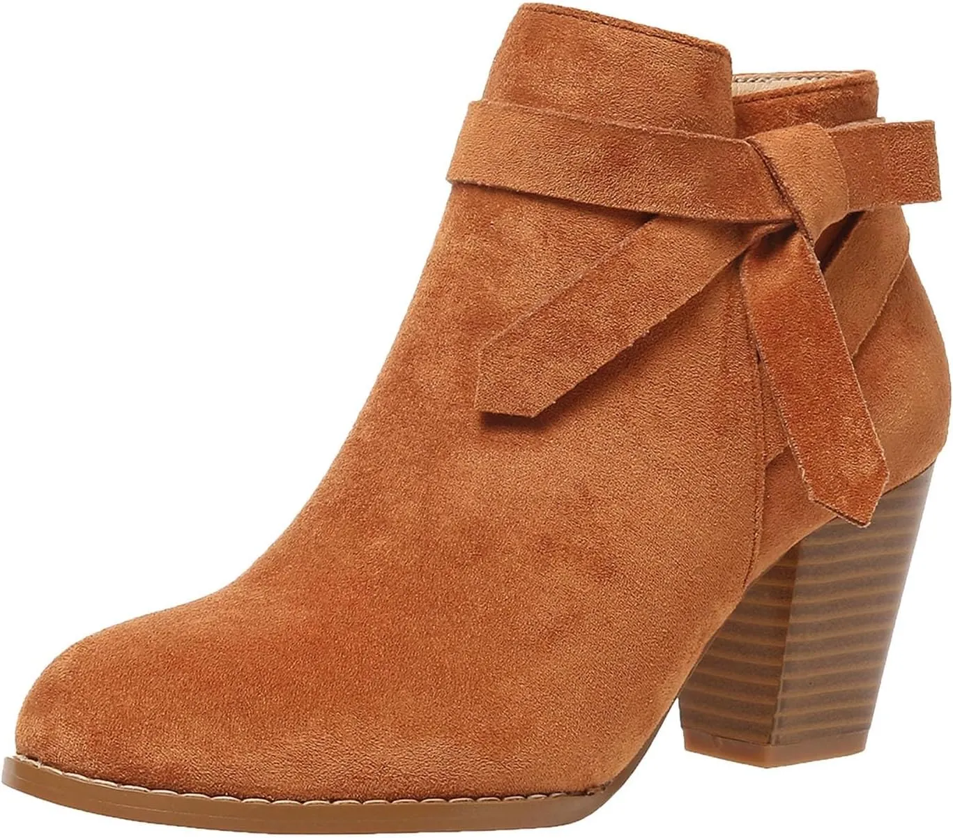 Cathalem Ankle Booties for Women, Women's Tie Knot Chelsea Pump Ankle Boots Closed Toe Stacked Heel Booties Shoes