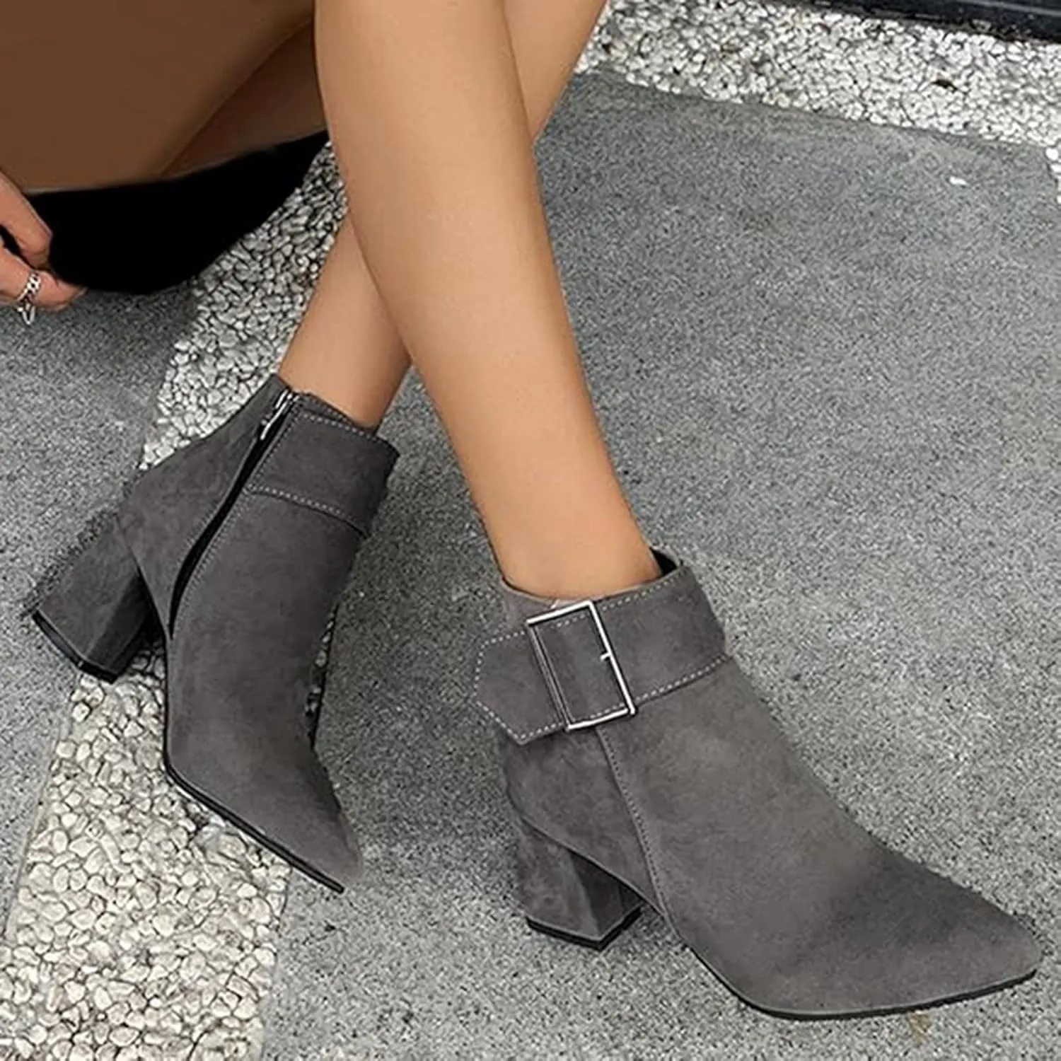 Cathalem Ankle Boots for Women Chunky Heel Pointed Toe Booties Side Zipper Fall Boots for Women Short Boots Dress Boots