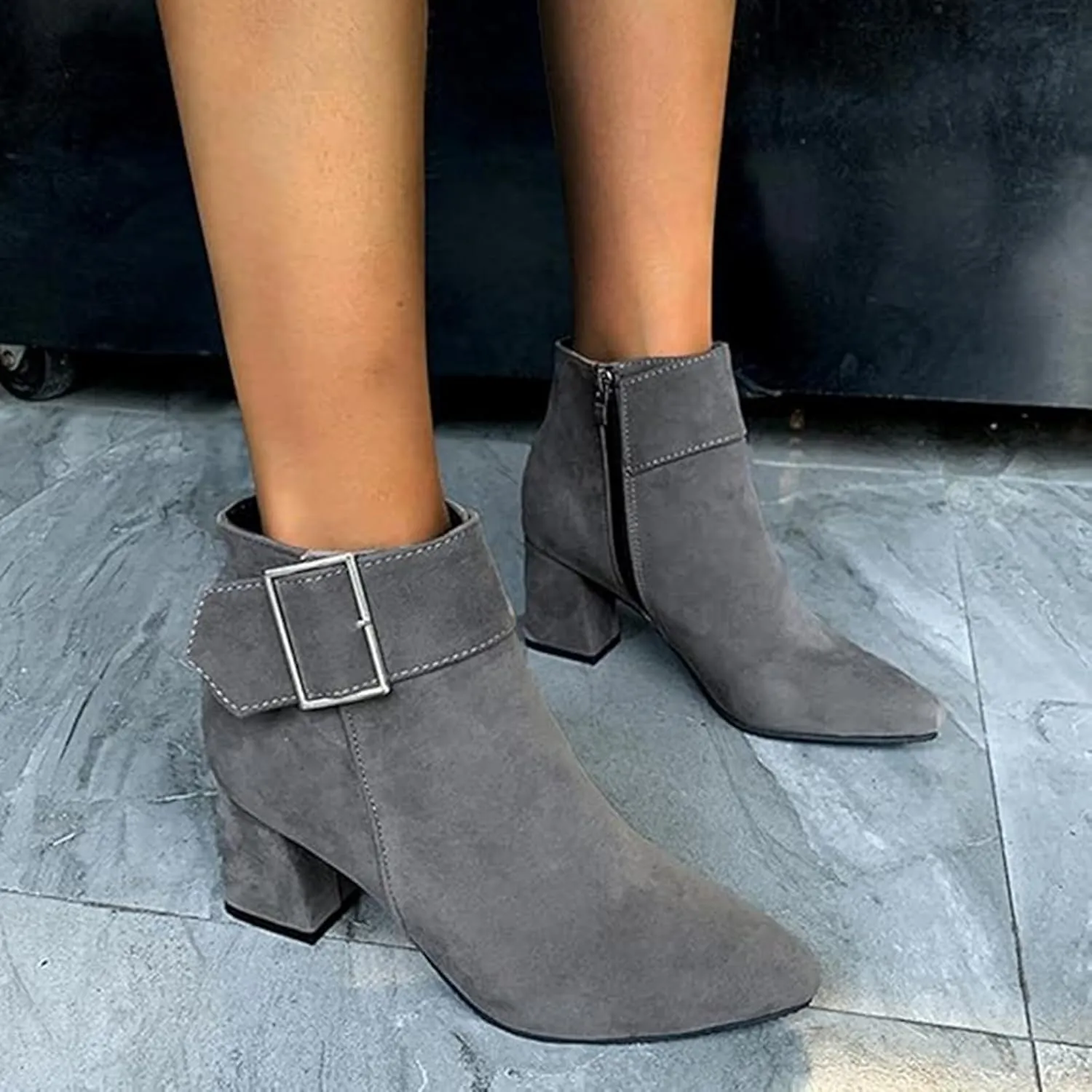 Cathalem Ankle Boots for Women Chunky Heel Pointed Toe Booties Side Zipper Fall Boots for Women Short Boots Dress Boots