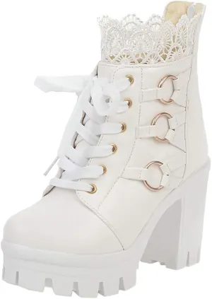 Cathalem Ankle Boots for Women Lace Up Chunky High Heels Ankle Boots Lace Buckle Gothic Booties Zipper Punk Shoes