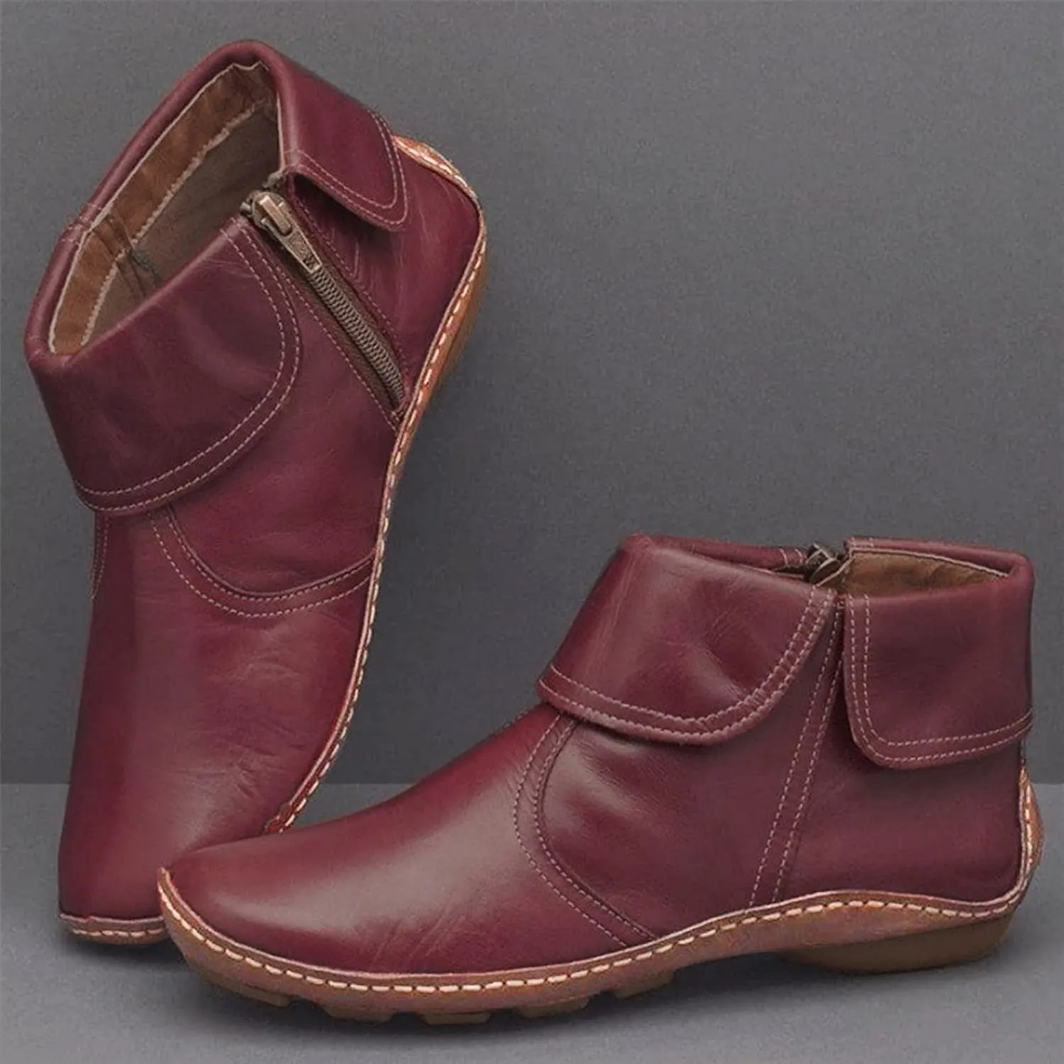 Cathalem Ankle Boots for Women Low Heel,2024 Arch Support Boots Side Zipper Vintage Leather Damping Shoes Low Heel Booties