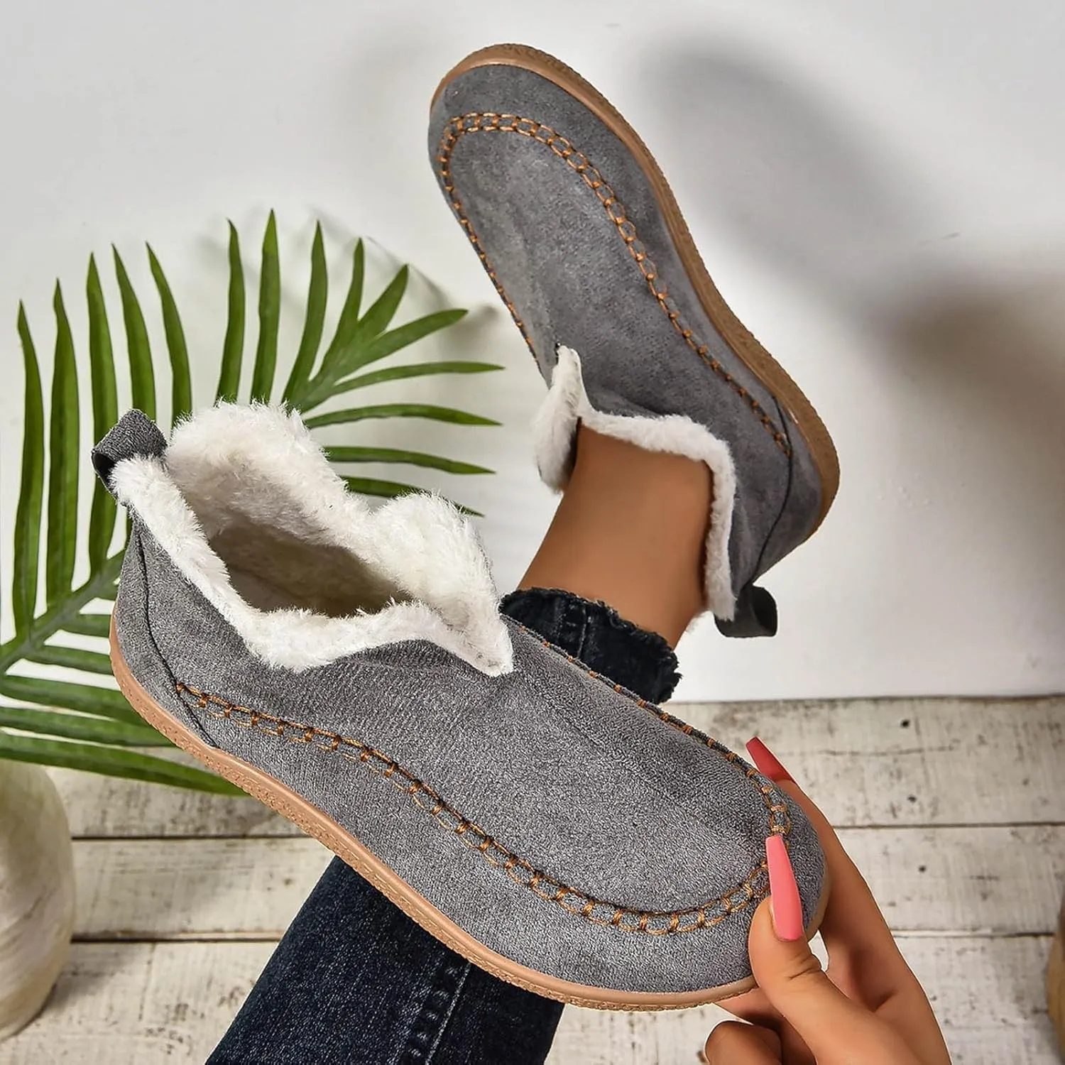 Cathalem Ankle Boots for Women Moccasin Slipper Ladies Warm Winter Indoor Outdoor House Shoes with Memory Foam