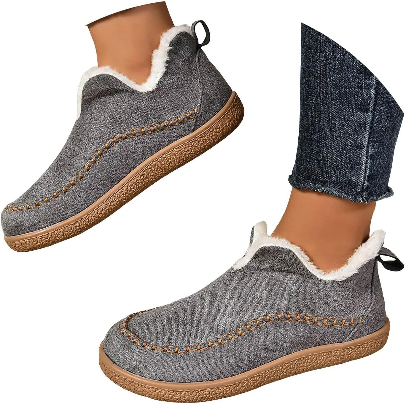 Cathalem Ankle Boots for Women Moccasin Slipper Ladies Warm Winter Indoor Outdoor House Shoes with Memory Foam