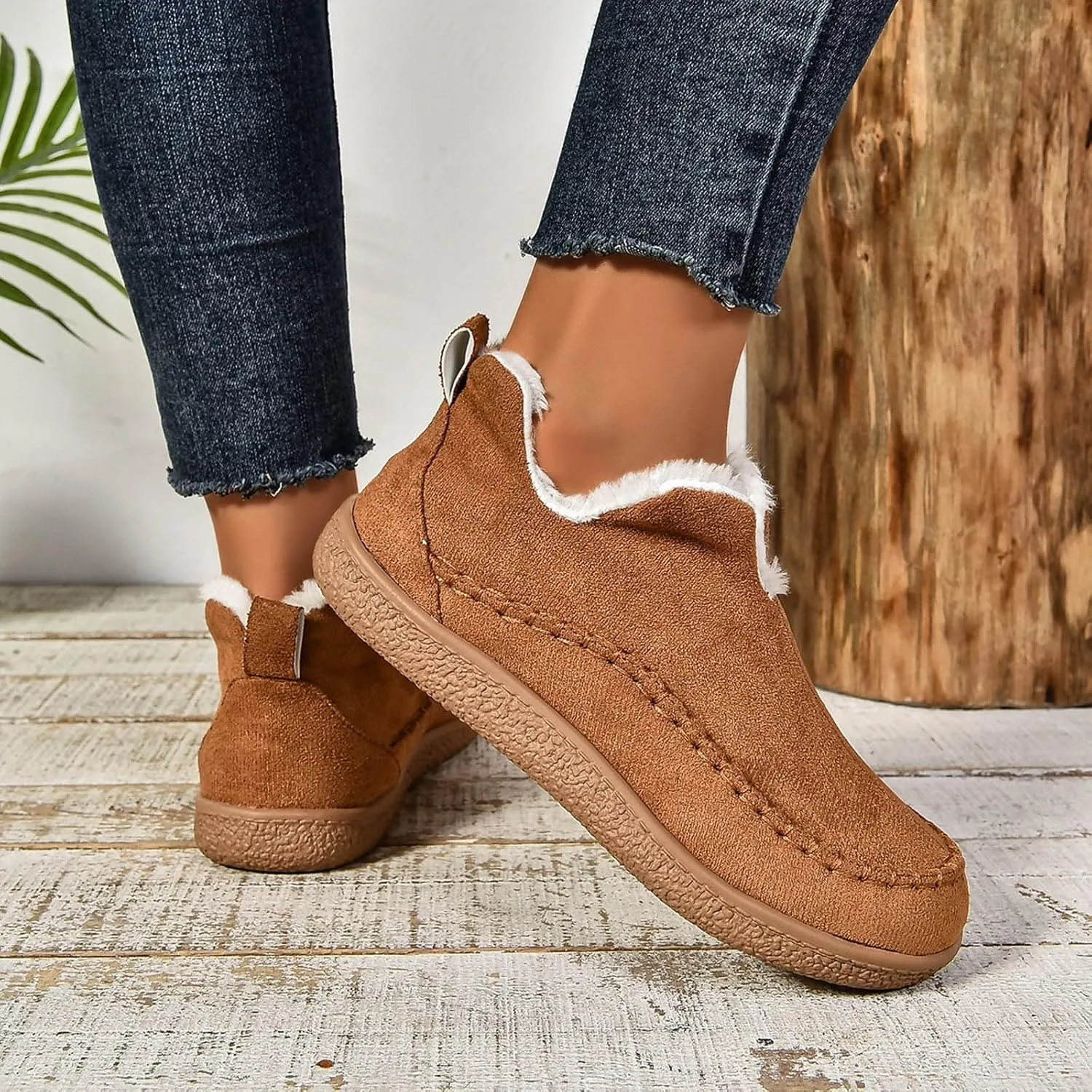 Cathalem Ankle Boots for Women Moccasin Slipper Ladies Warm Winter Indoor Outdoor House Shoes with Memory Foam