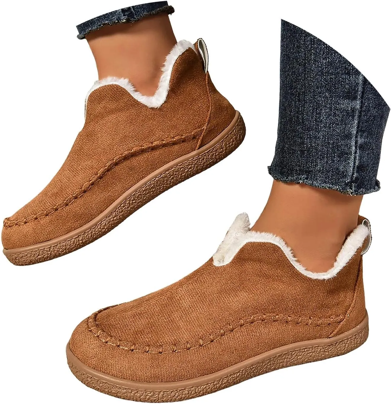Cathalem Ankle Boots for Women Moccasin Slipper Ladies Warm Winter Indoor Outdoor House Shoes with Memory Foam