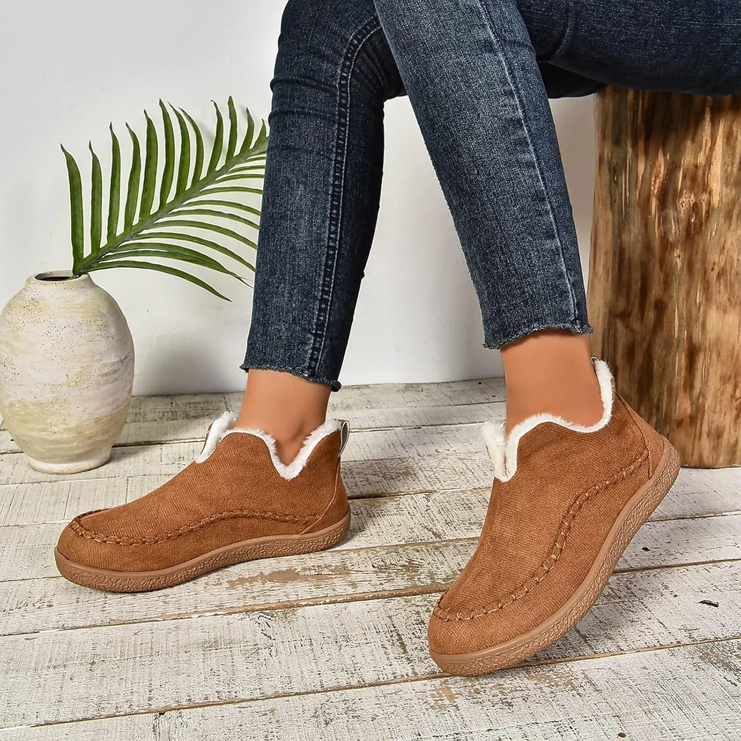Cathalem Ankle Boots for Women Moccasin Slipper Ladies Warm Winter Indoor Outdoor House Shoes with Memory Foam