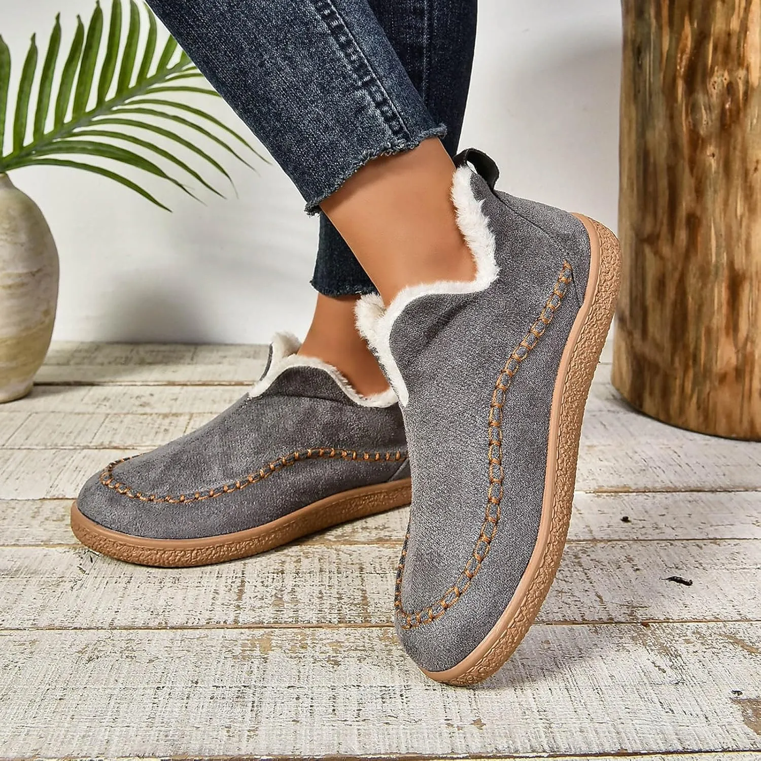 Cathalem Ankle Boots for Women Moccasin Slipper Ladies Warm Winter Indoor Outdoor House Shoes with Memory Foam