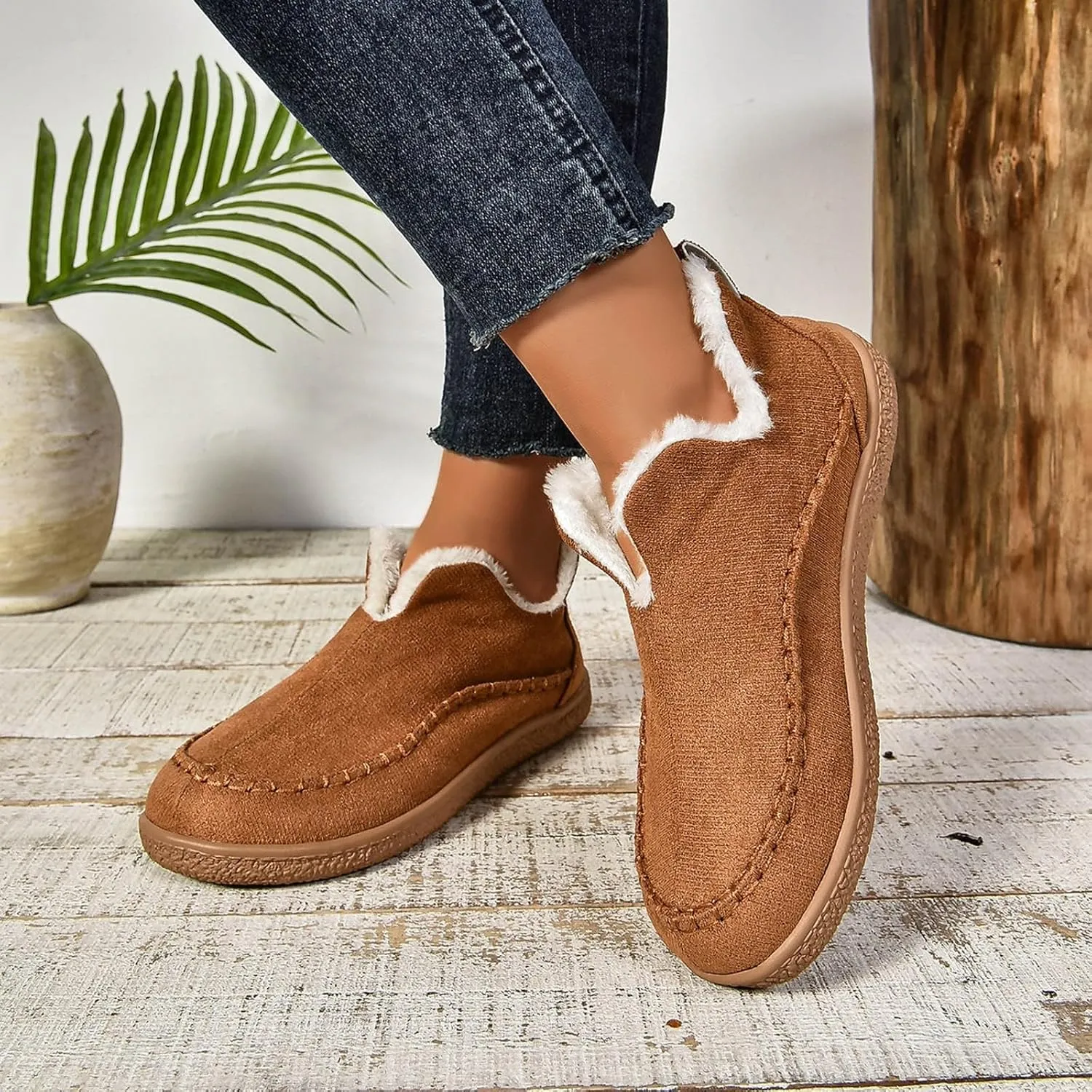 Cathalem Ankle Boots for Women Moccasin Slipper Ladies Warm Winter Indoor Outdoor House Shoes with Memory Foam