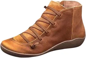 Cathalem Ankle Boots for Women No Heel, 2024 New Arch Support Boots Fashion Lace Up Side Zipper Vintage Retro Ankle Booties