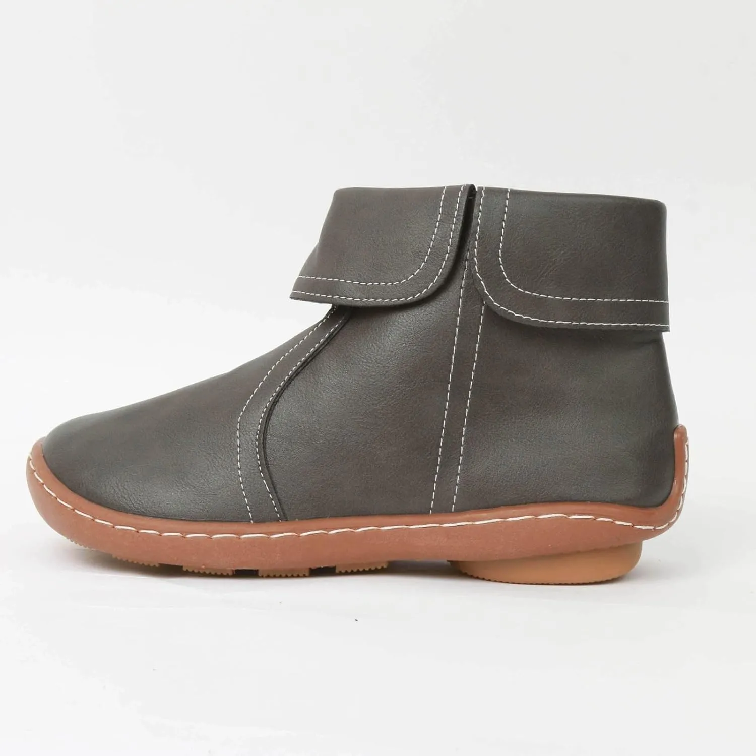 Cathalem Ankle Boots for Women No Heel Arch Support Booties Side Zip-up Vintage Leather Damping Shoes Flat Heel Booties