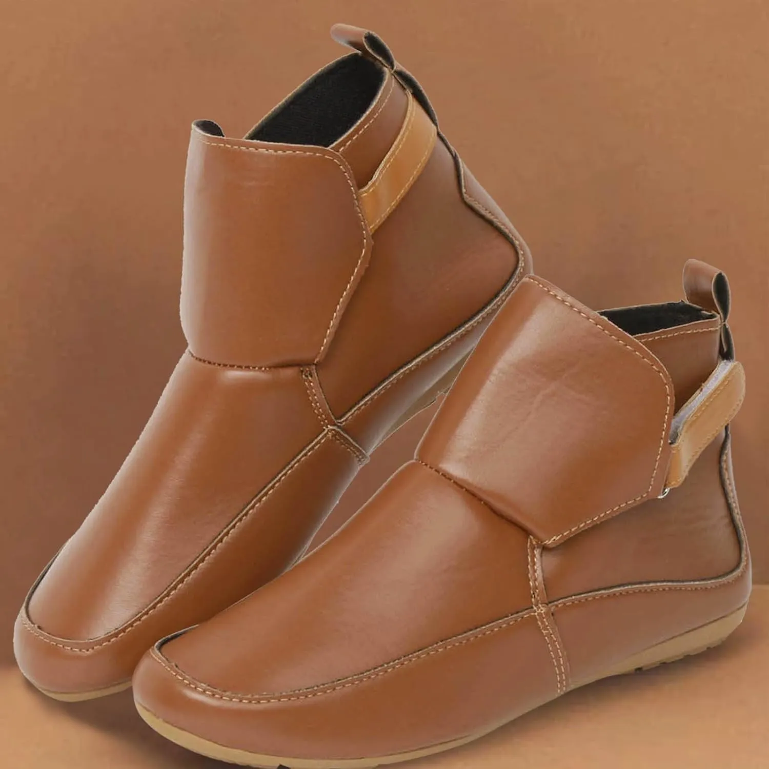 Cathalem Ankle Boots for Women No Heel,Arch Support Booties Side Zip-up Vintage Leather Damping Shoes Flat Heel Booties